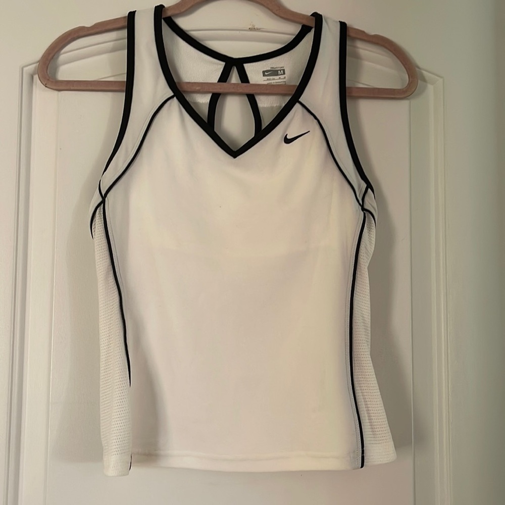 NIKE, white Dri fit cami with built in bra size M